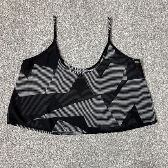 Volcom Strangler Cami Top Womens Small Black White Geometric Sheer Cropped - Picture 2 of 7